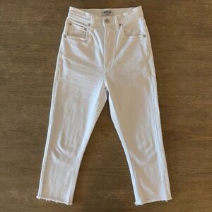 AGOLDE White Riley Straight Crop Denim Jeans-Button Fly-Raw Hem High Rise-Sz 23
